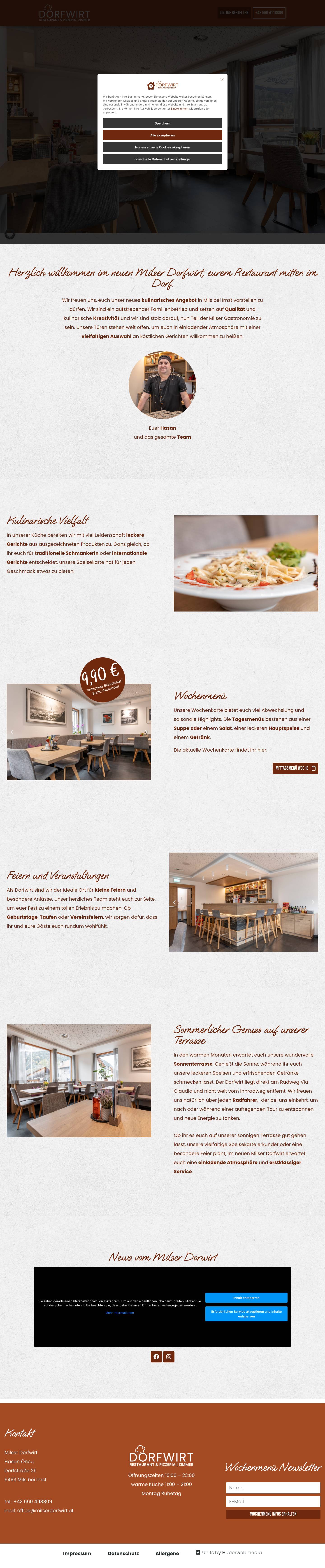 Restaurant Pizzeria Mils bei Imst | Lieferdienst | Dorfwirt Mils - Full Screenshot