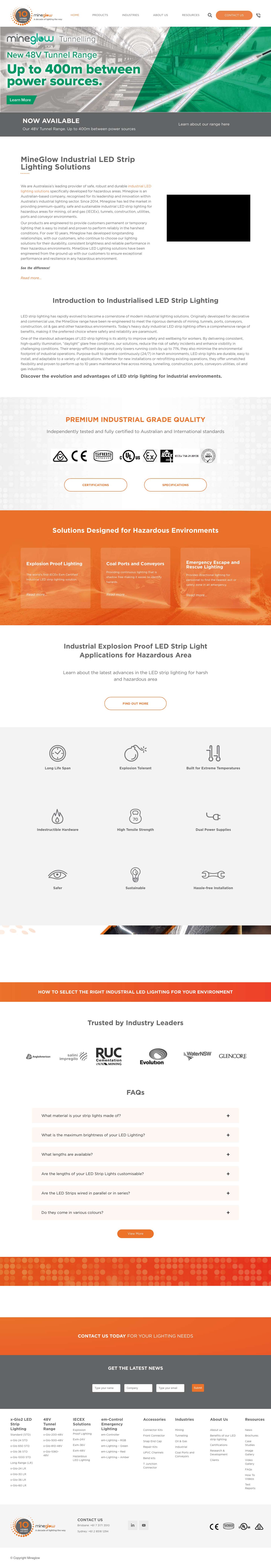 Industrial LED strip Lighting for Mining and Tunneling - MineGlow - Full Screenshot