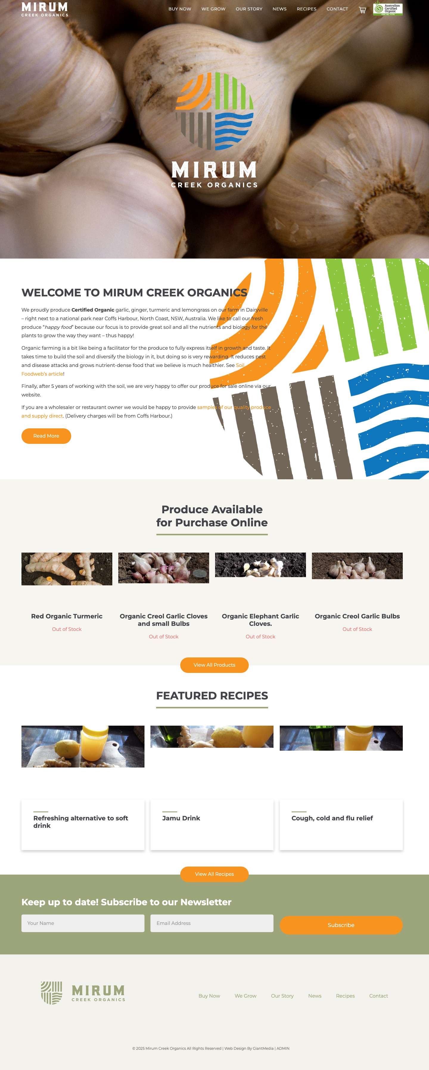 Certified Organic Garlic, Ginger, Turmeric & Lemongrass | Mirum Creek Organics - Full Screenshot