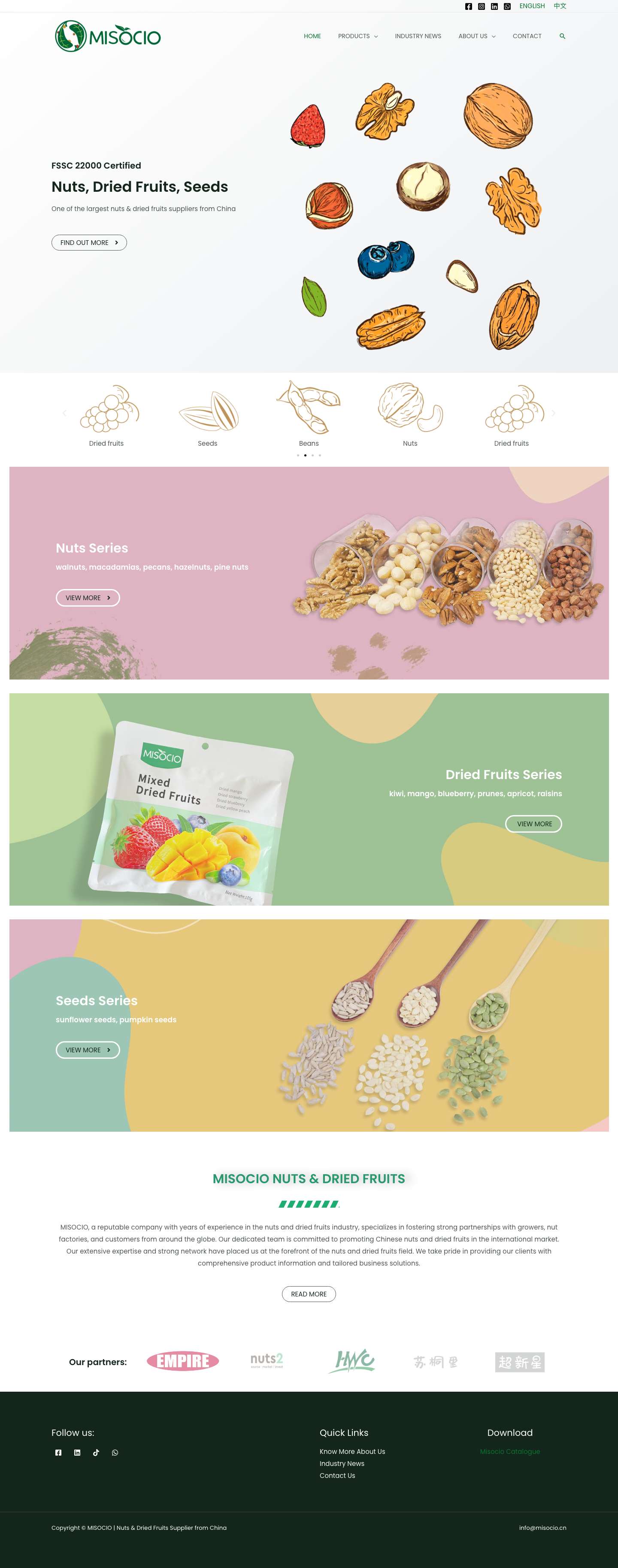 MISOCIO | Nuts & Dried Fruits Supplier – Chinese Walnuts, Macadamias & Pecans Exporter - Full Screenshot