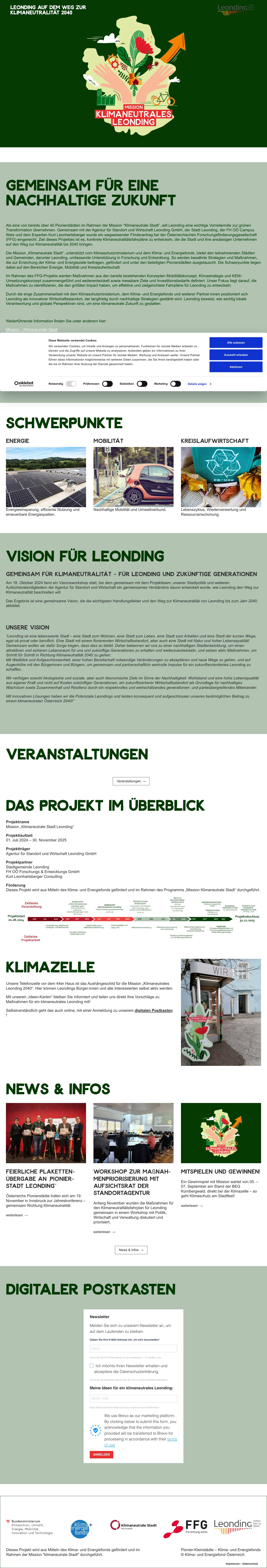 Startseite - Leonding auf dem Weg zur Klimaneutralität 2040 - Full Screenshot
