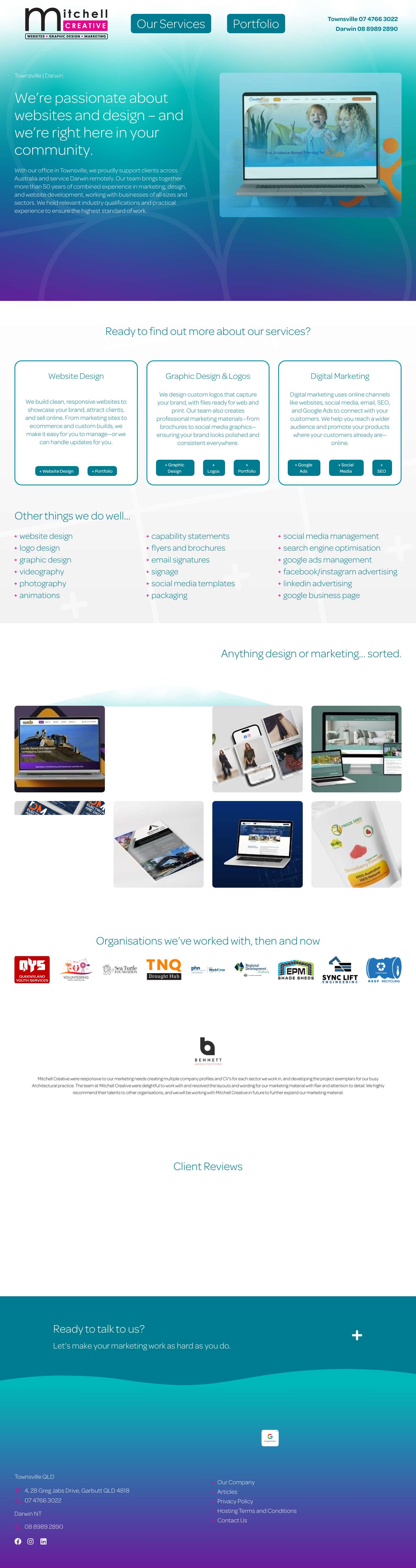 Mitchell Creative Townsville Websites, Graphic Design, Marketing - Full Screenshot