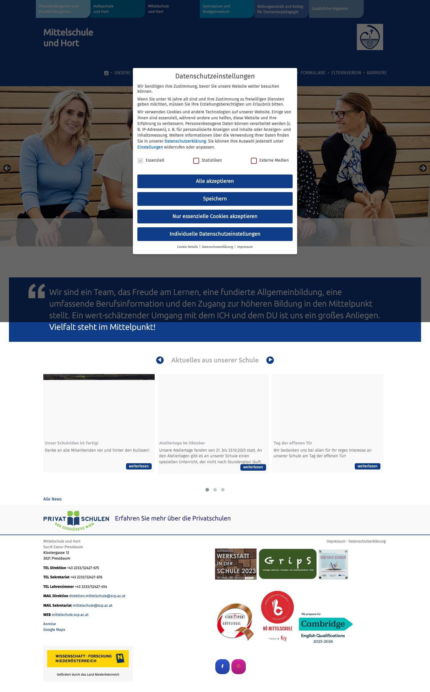 Mittelschule und Hort – Eine Schule des Sacré Coeur Pressbaum - Full Screenshot