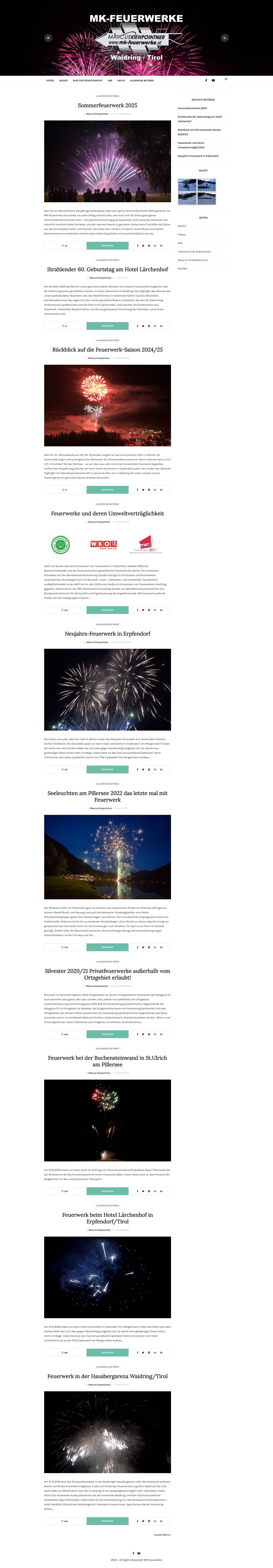 MK-Feuerwerke / Marcus Kienpointner – Ihr Profi Feuerwerkspartner im Bezirk Kitzbühel - Full Screenshot
