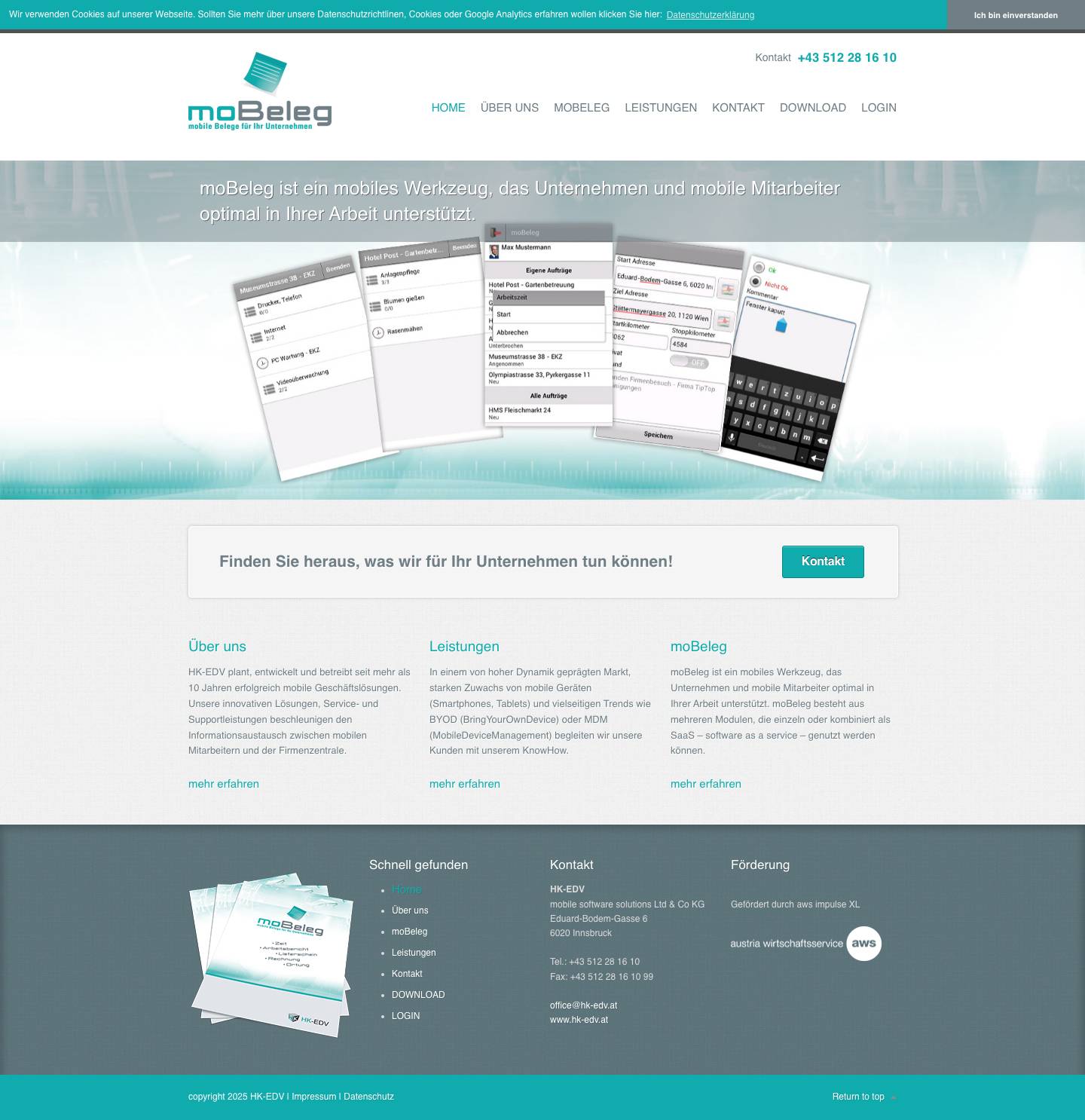 moBeleg | mobile Belege für Ihr Unternehmen | HK-EDV - Full Screenshot