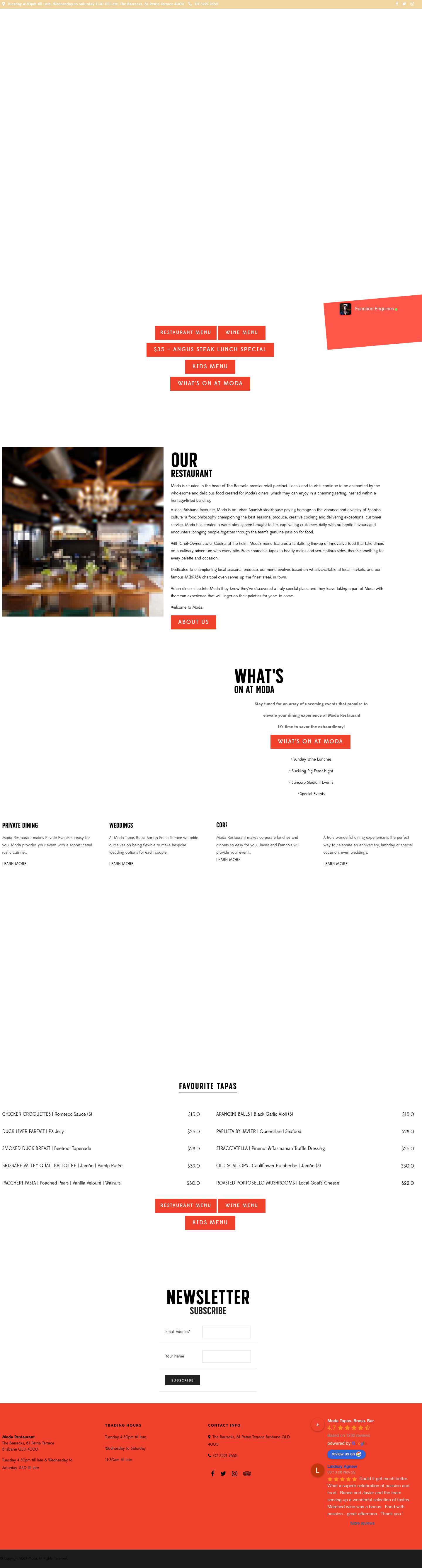 Moda Restaurant at The Barracks | Spanish Restaurant Brisbane - Full Screenshot