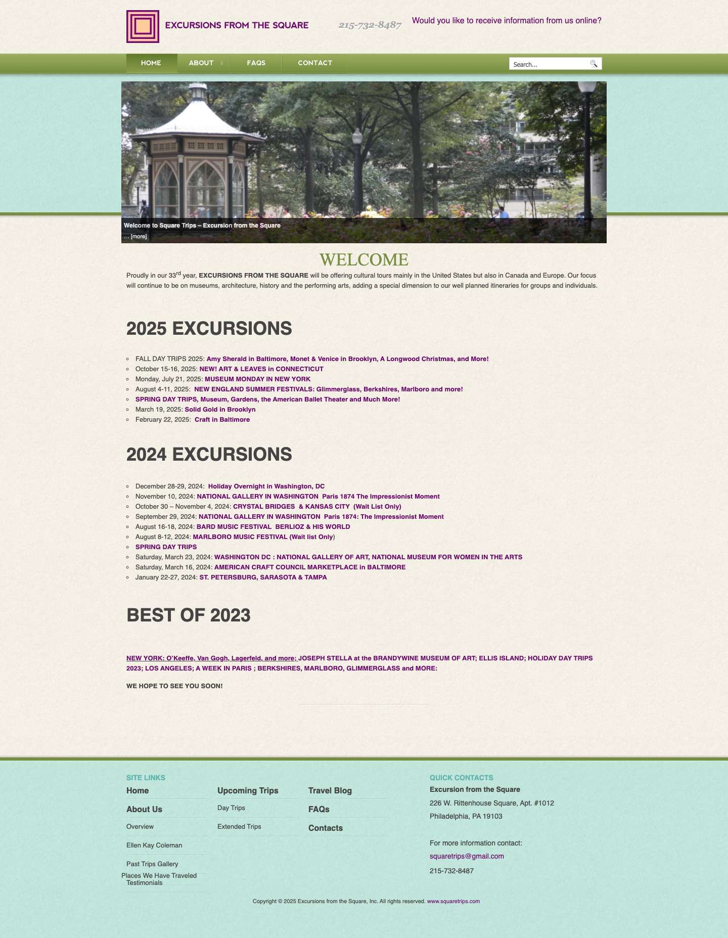 Home | Excursions from the Square - Full Screenshot