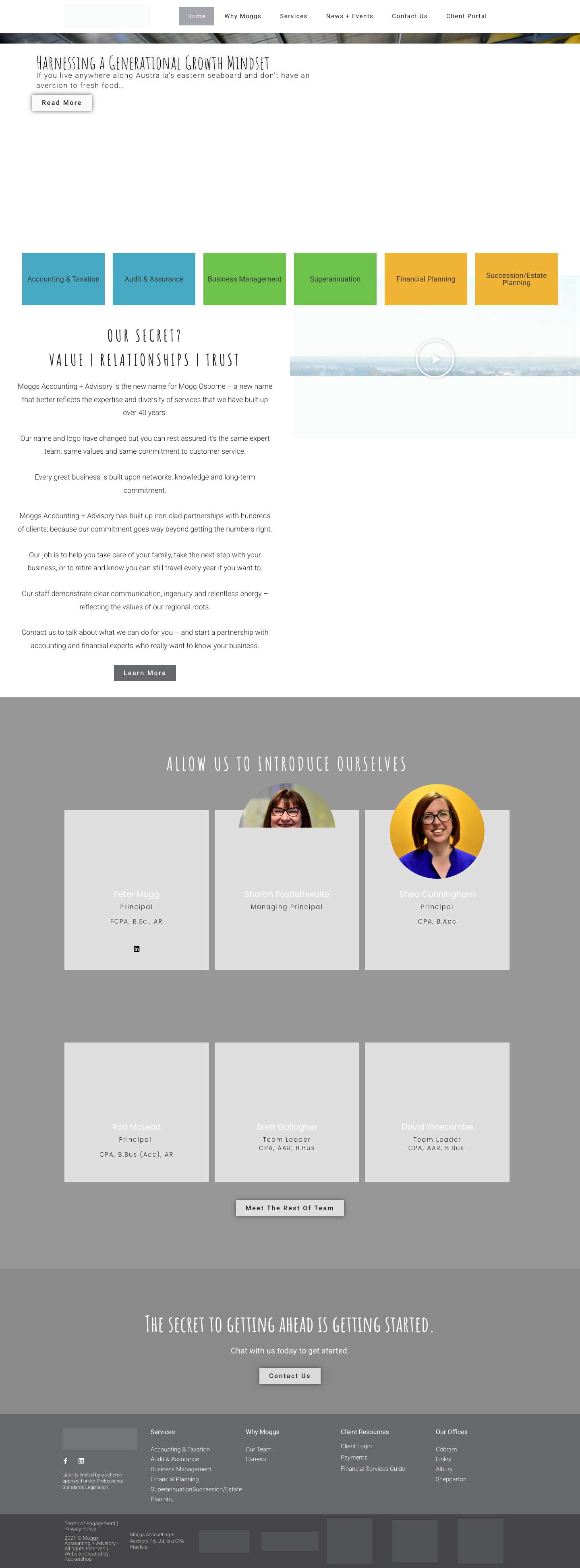 Moggs Accounting + Advisory - Our Secret? Value | Relationships | Trust - Full Screenshot