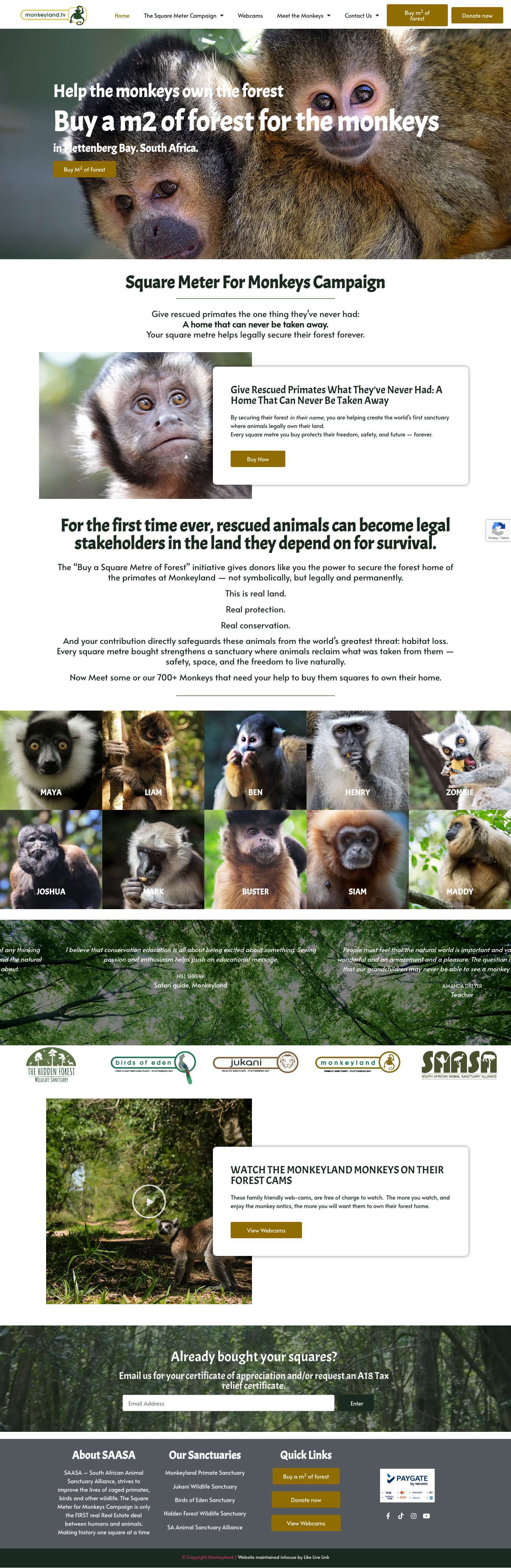 Monkeyland™ | Monkeyland Primate Sanctuary – Help preserve our sanctuary! Buy a m² of forest - Full Screenshot