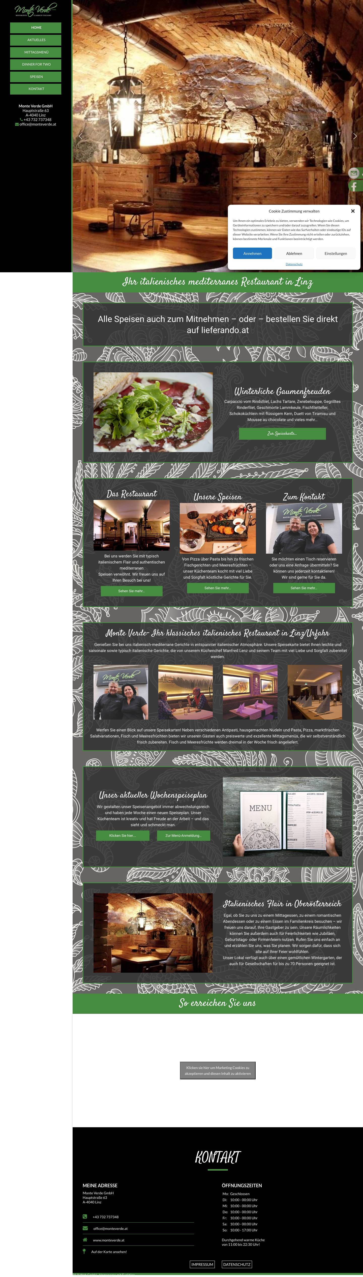 Monte Verde GmbH - Ihr italienisches mediterranes Restaurant in Linz - Full Screenshot