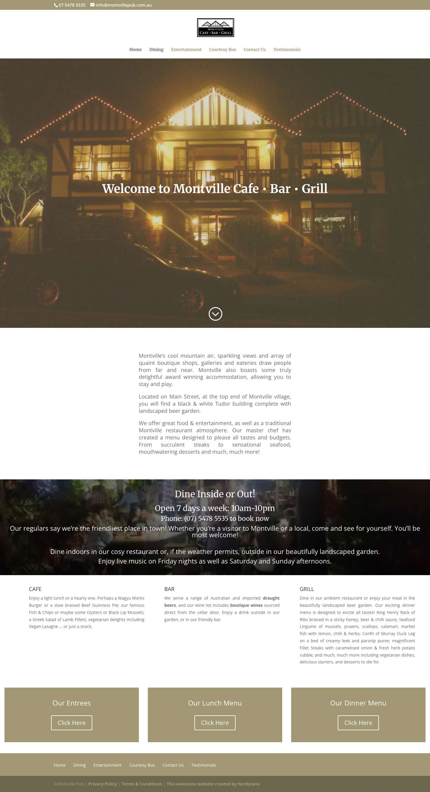 Home - MONTVILLE CAFE - BAR - GRILL - dining, functions, weddings, restaurant in Montville, Sunshine Coast Hinterland - Full Screenshot