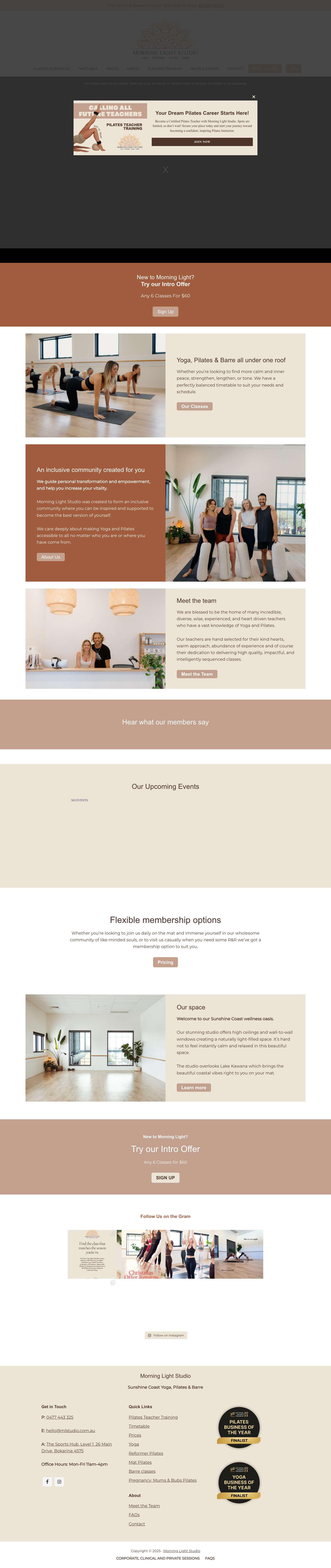 Morning Light Studio | Yin, Yoga, Pilates & Barre | Sunshine CoastFacebookInstagram - Full Screenshot