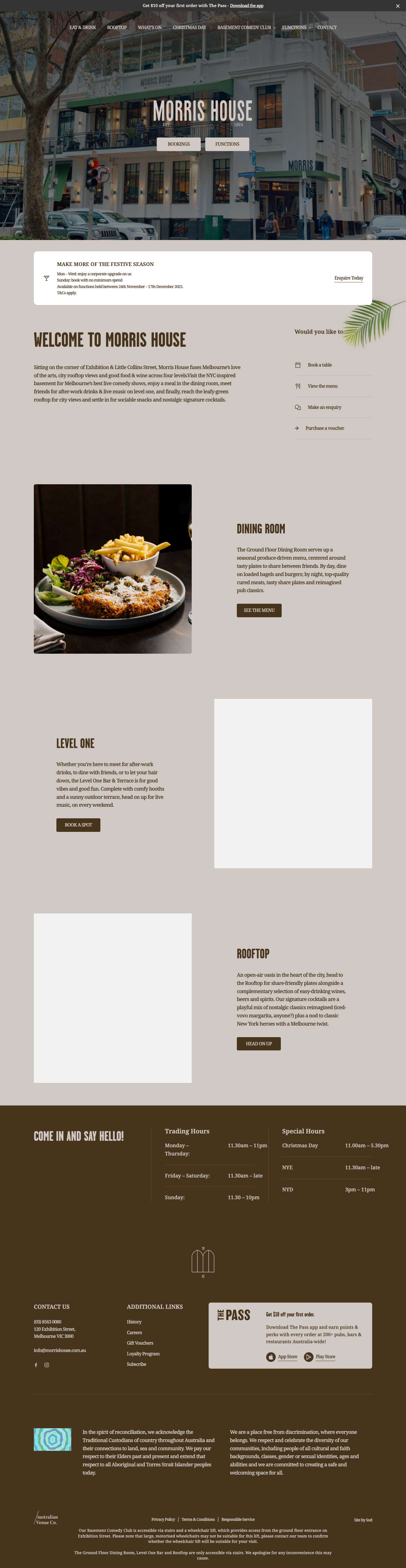 Morris House | Melbourne CBD, Rooftop, Late Nights, Comedy - Full Screenshot