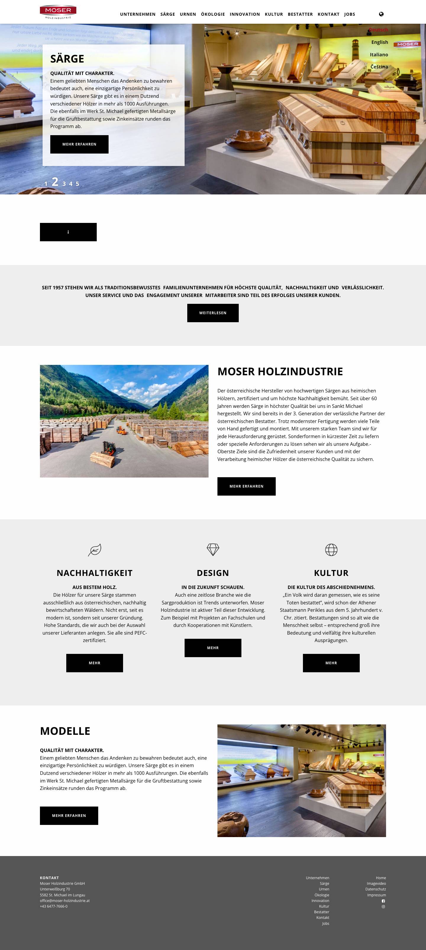 Home | Moser Holzindustrie – Hersteller von hochwertigen Särgen - Full Screenshot