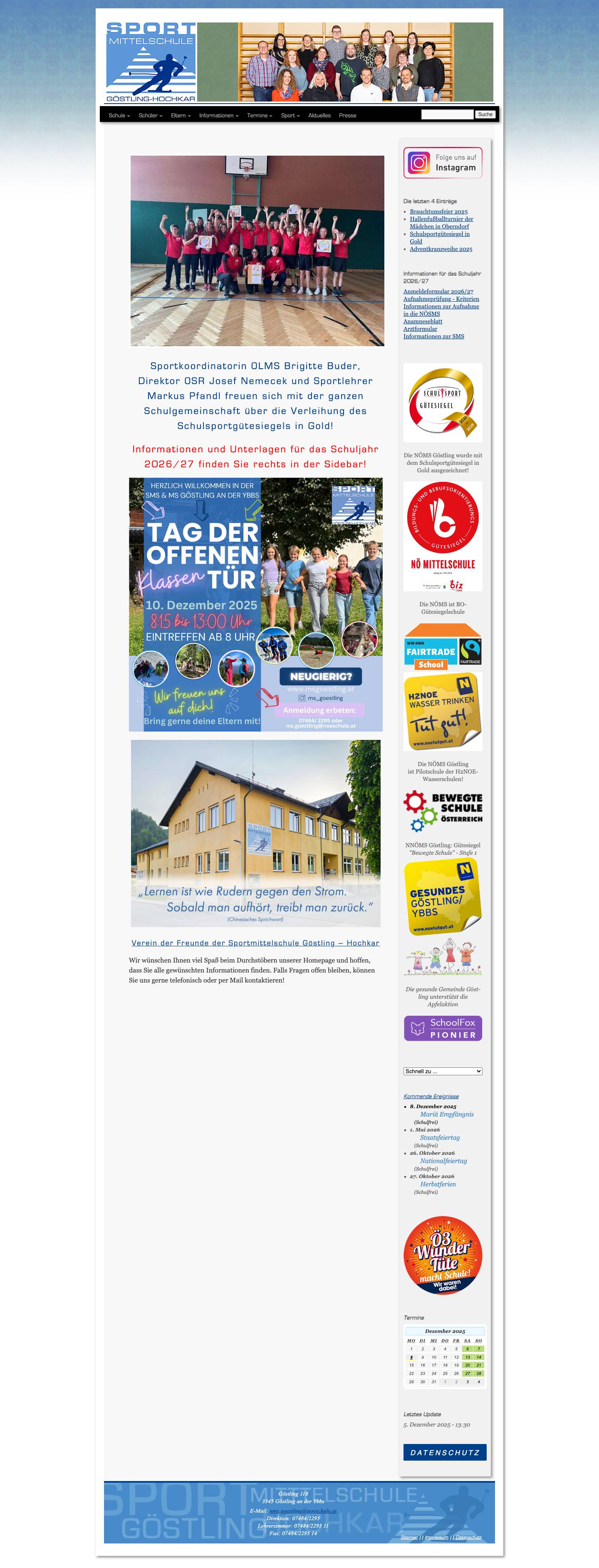 Home - Sportmittelschule Göstling/YbbsSportmittelschule Göstling/Ybbs - Full Screenshot