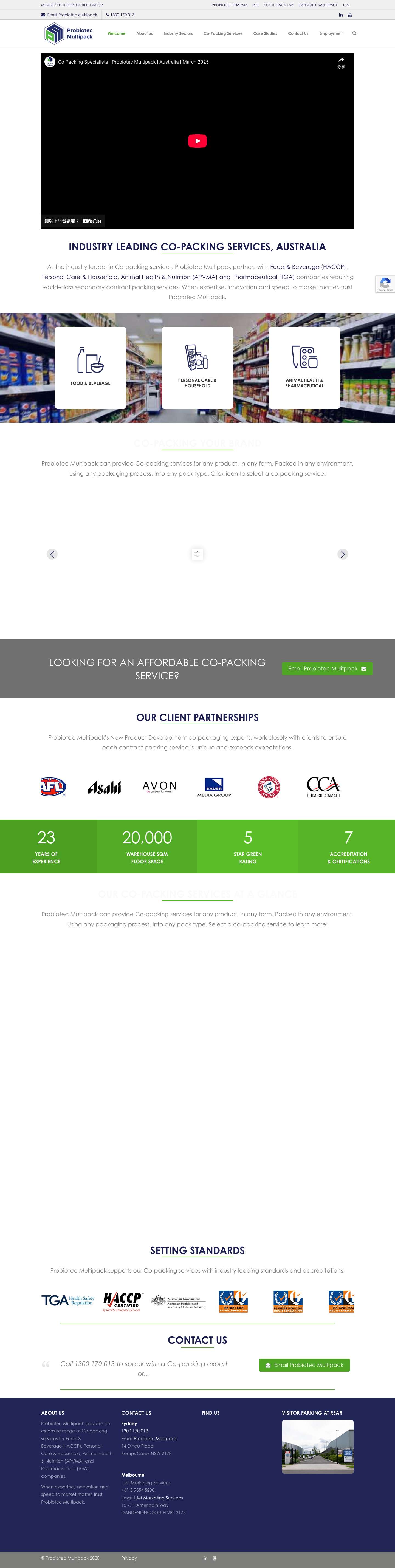 Co-Packing Services, Australia: Probiotec Multipack Contract Packing Company Sydney - Full Screenshot