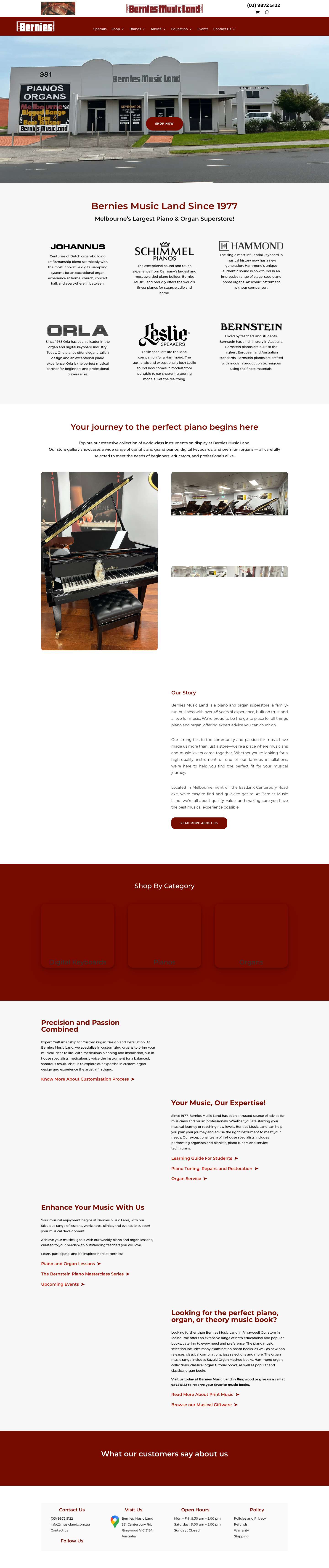 Bernies Music Land - Melbourne’s Largest Piano & Organ Superstore - Full Screenshot