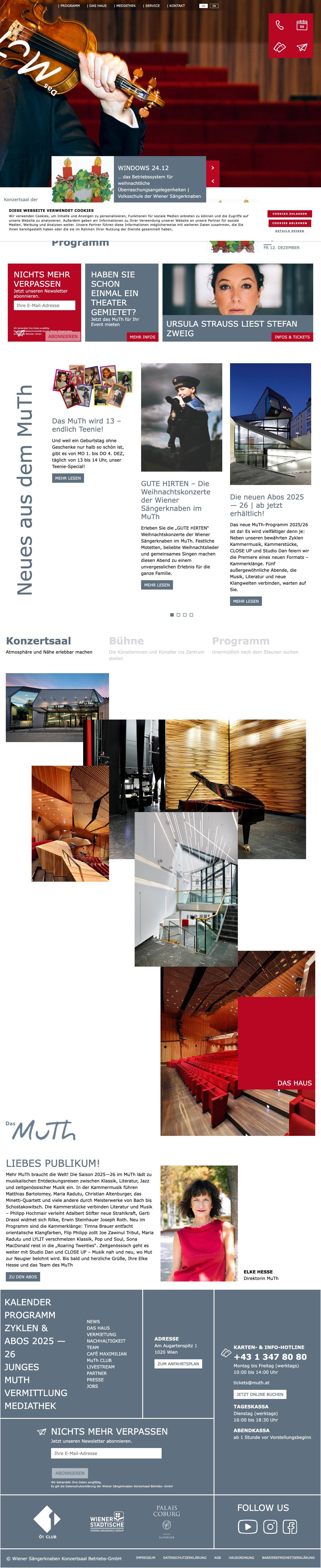 Das MuTh – Konzertsaal, Bühne & Programm - Full Screenshot