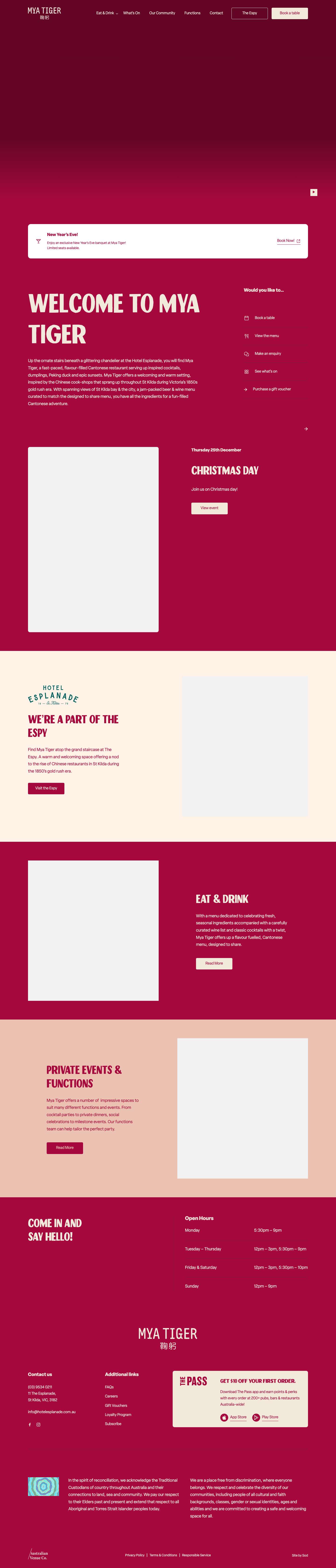 Mya Tiger | St Kilda Restaurant & Dining at Hotel Esplanade - Full Screenshot