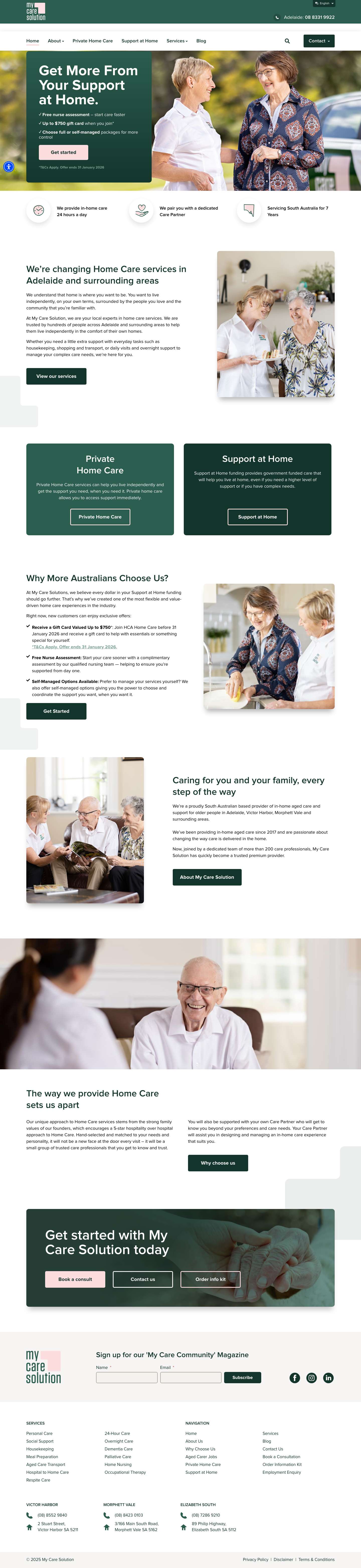 My Care Solution - Home Care Services | Adelaide | Victor Harbor - Full Screenshot