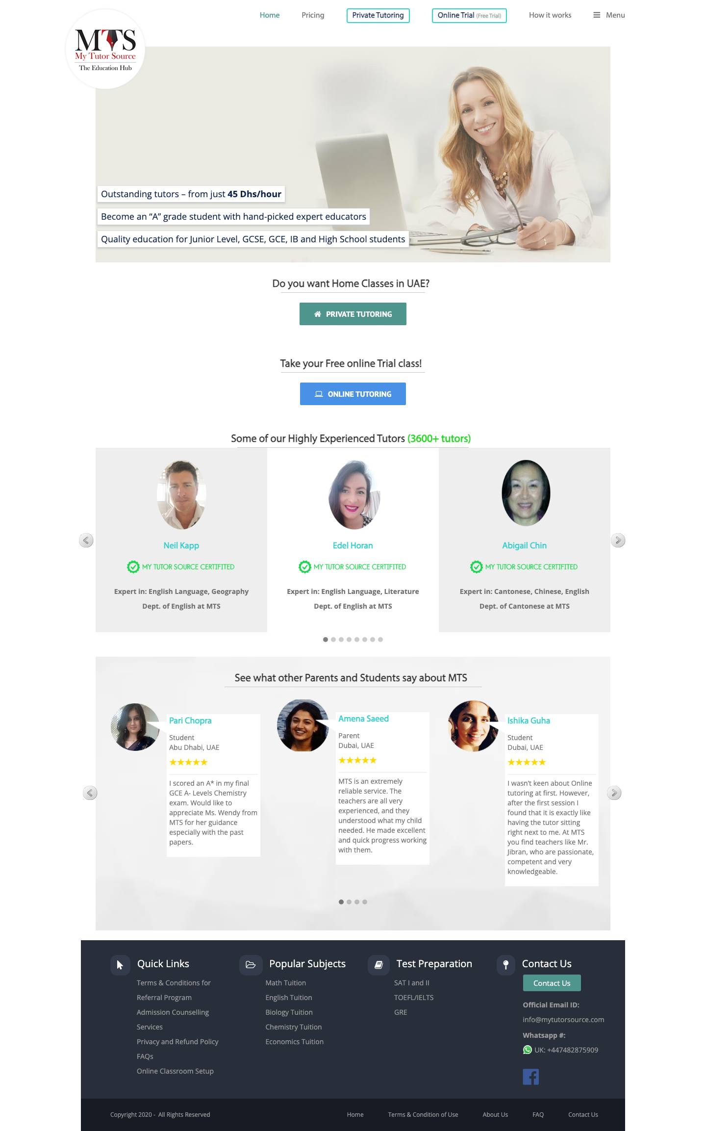 Private Tutor in Dubai, Abu Dhabi & Sharjah From 45 Dhs/hr | MTS - Full Screenshot