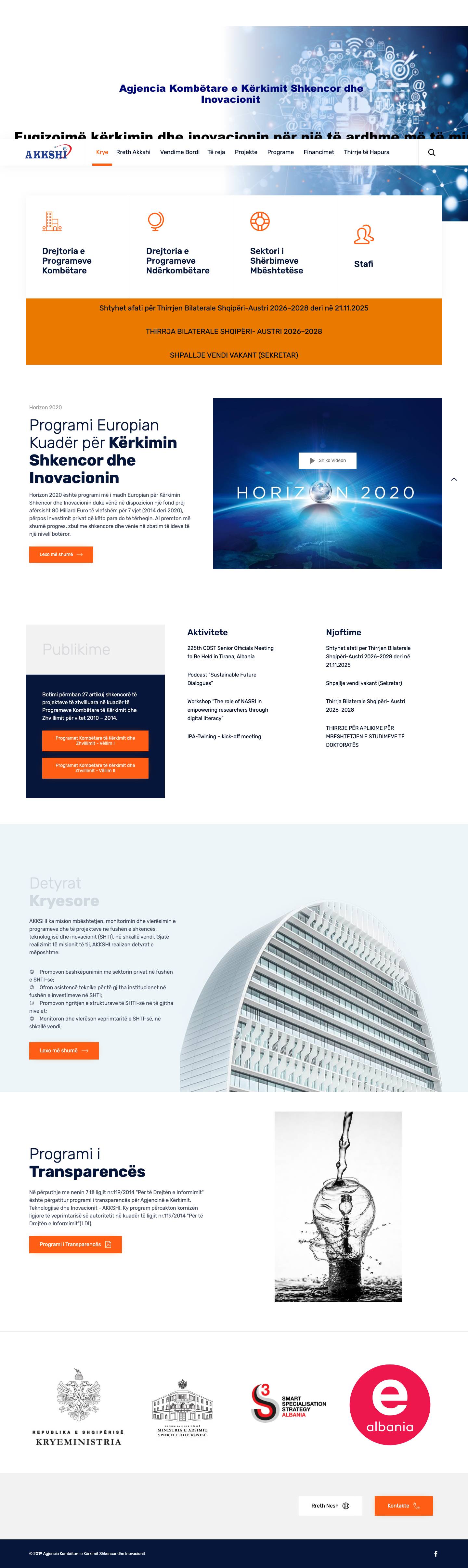 Agjencia Kombëtare e Kërkimit Shkencor dhe Inovacionit - Full Screenshot