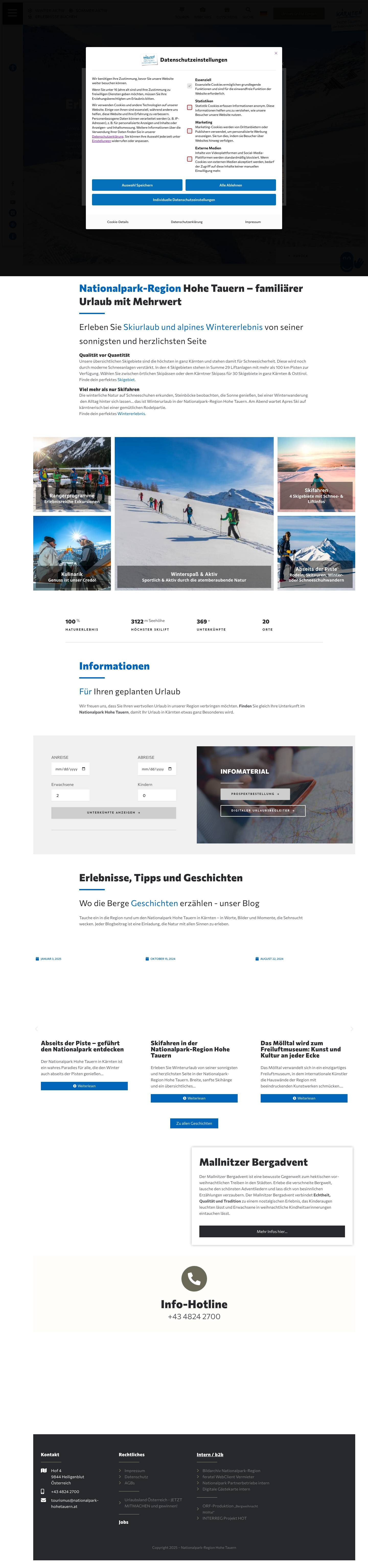 Ski Alpin und Skiurlaub im Nationalpark - Nationalpark-Region Hohe Tauern Kärnten - Full Screenshot