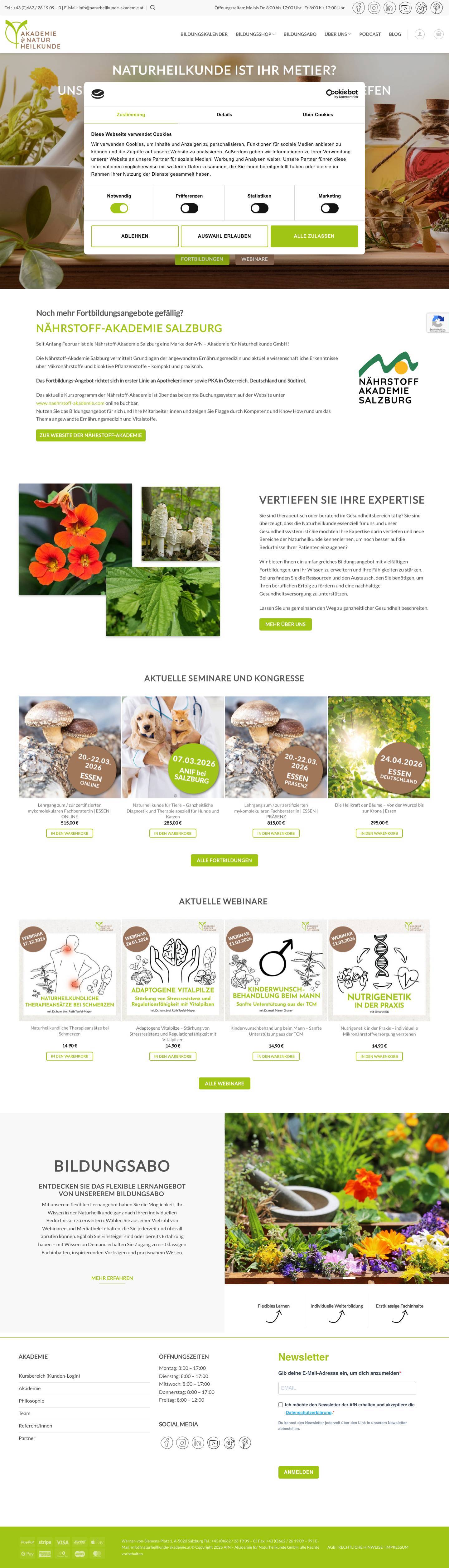 Naturheilkunde Ausbildungen | Akademie für Naturheilkunde - Full Screenshot