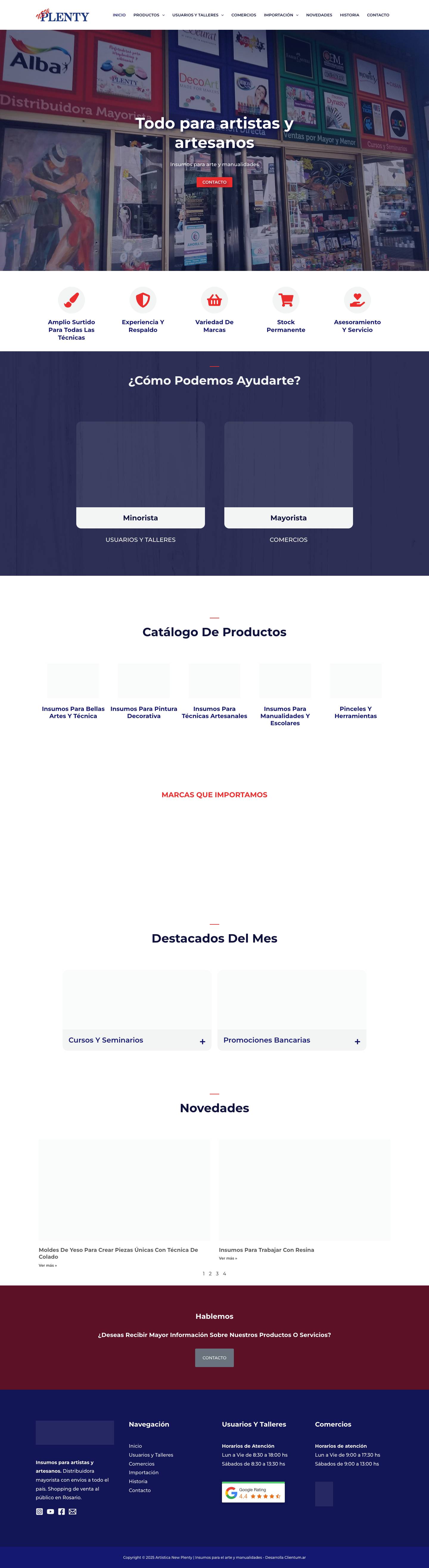 Artística New Plenty | Insumos para el arte y manualidades Email - Full Screenshot