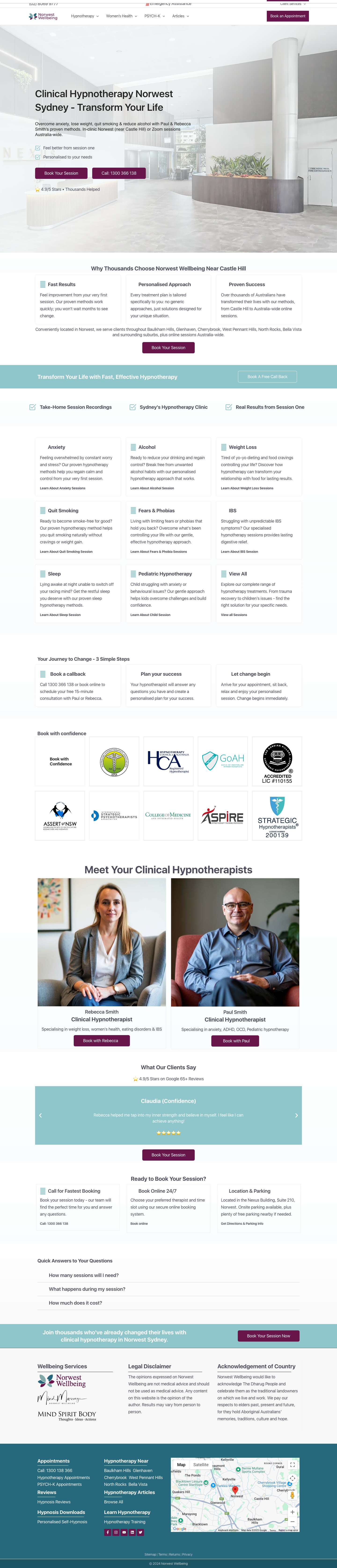 Norwest Wellbeing: Sydney's Premier Hypnotherapy Clinic - Full Screenshot