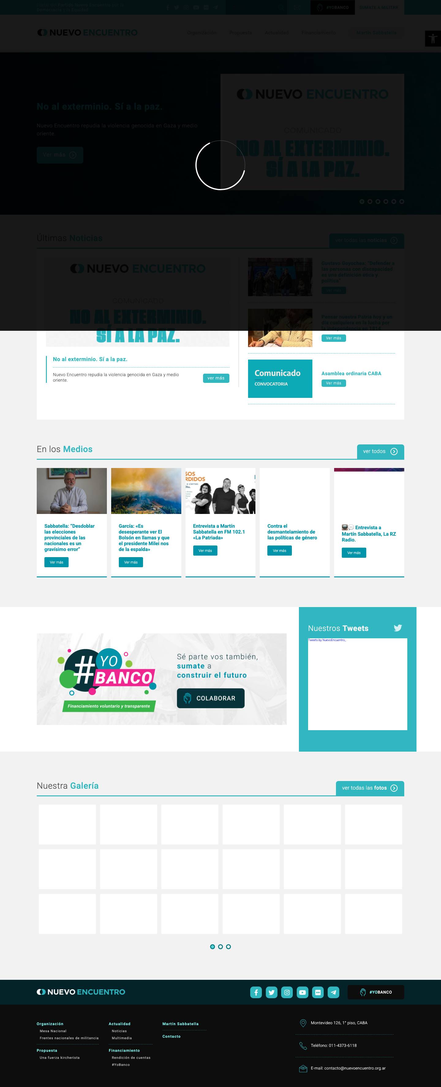 Nuevo Encuentro – Portal del Partido Nuevo Encuentro por la Democracia y la EquidadHerramientas de accesibilidadAumentar textoDisminuir textoEscala de grisesAlto contrasteContraste negativoFondo claroSubrayar enlacesFuente legibleRestablecer - Full Screenshot