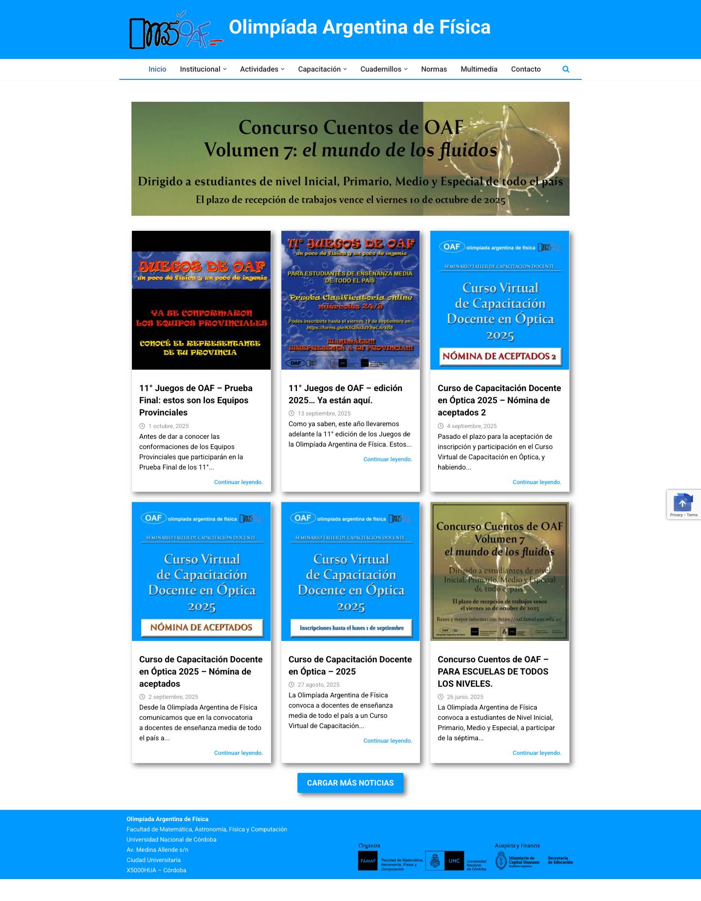 Olimpíada Argentina de Física – Facultad de Matemática, Astronomía, Física y Computación – Univesidad Nacional de Córdoba - Full Screenshot