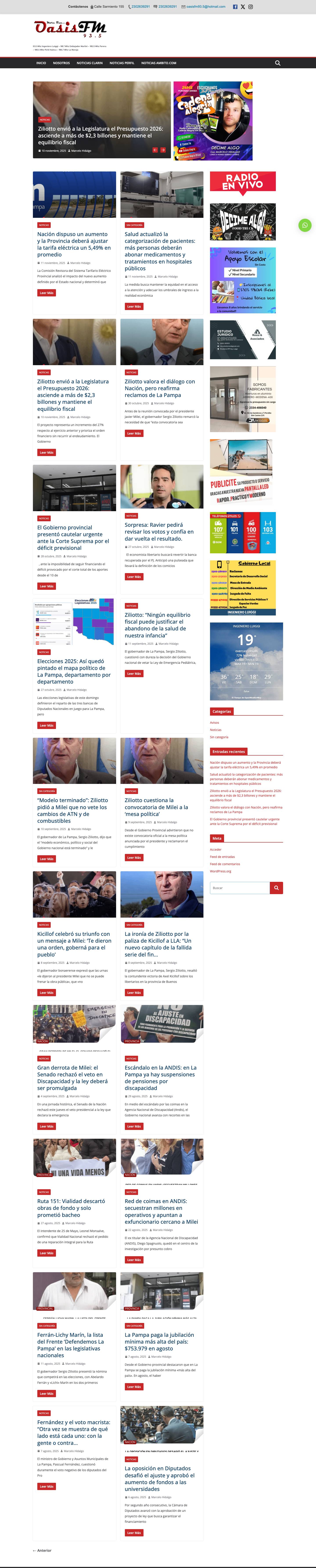 93.5 Mhz Ingeniero Luiggi – 90.7 Mhz Embajador Martini – 102.5 Mhz Parera – 105.5 Mhz Pichi Huinca – 106.7 Mhz La Maruja - Full Screenshot