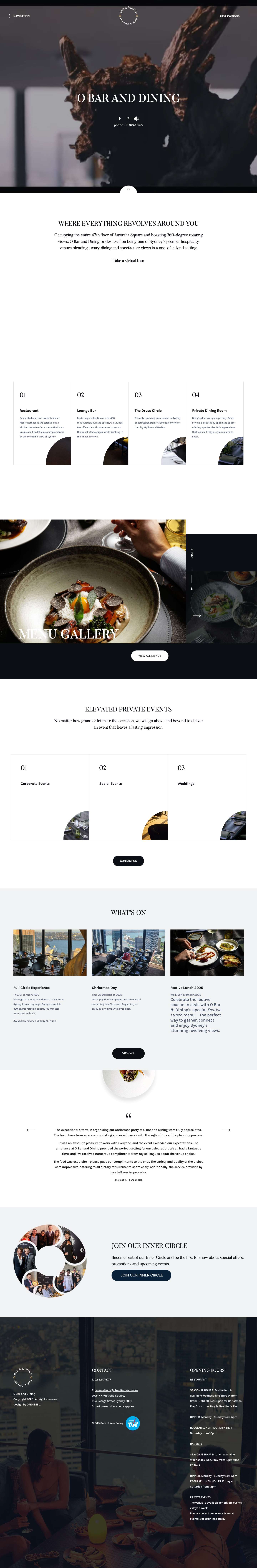 O Bar and Dining | Contemporary Fine Dining Restaurant and Cocktail Bar - Full Screenshot