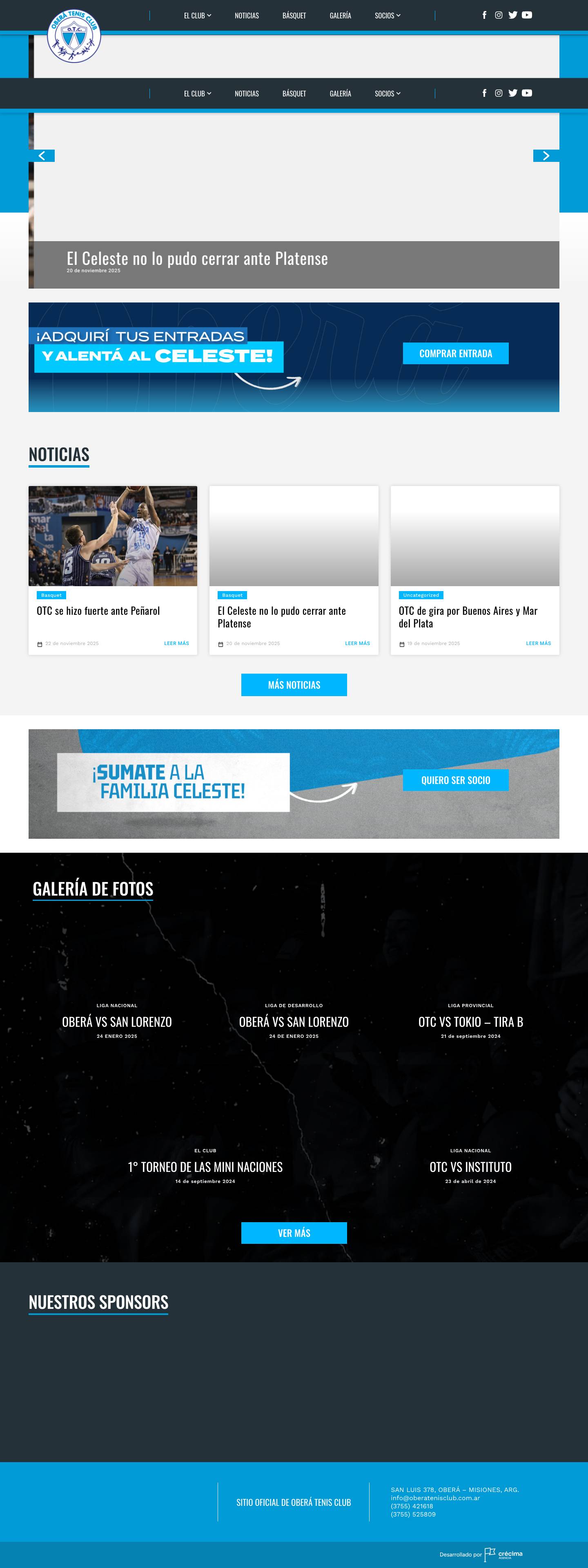 Oberá Tenis Club - Sitio Oficial de El Celeste - Full Screenshot