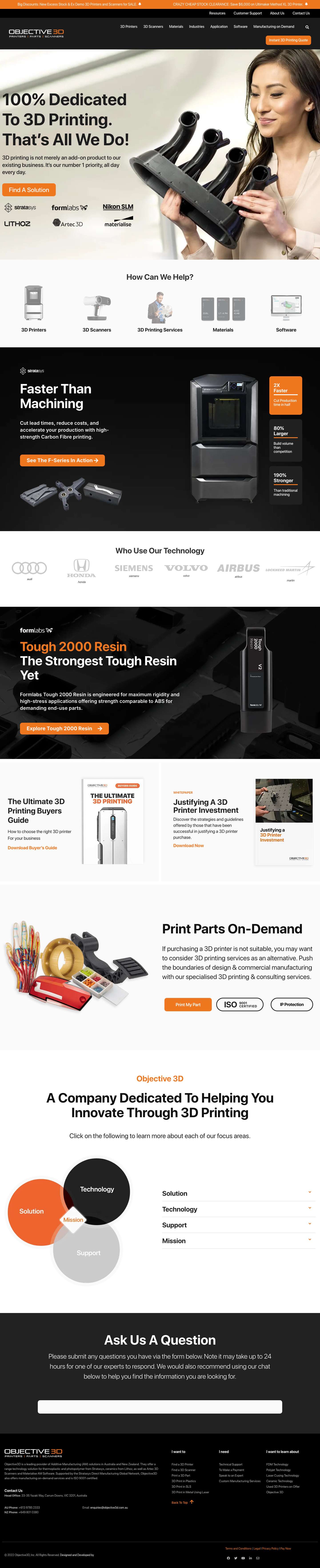 Objective3D | 3D Printers Technology | Australia - Full Screenshot