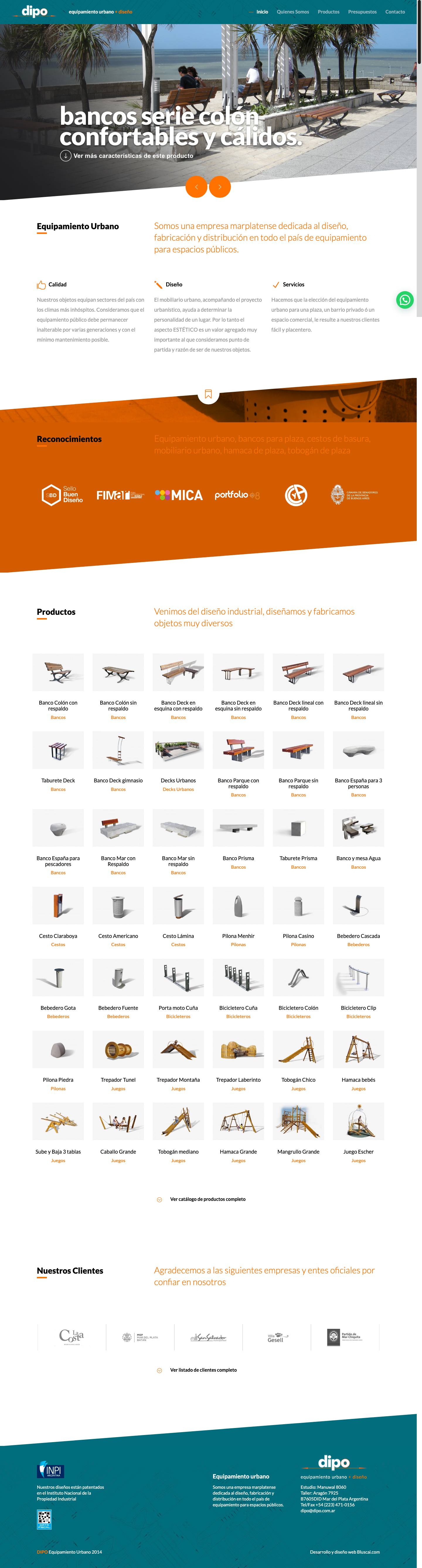 DIPO Equipamiento urbano, Mar del Plata, Argentina | Bancos para plaza, cestos de residuos, juegos, bicicleteros, pilonas, bolardos, tachos de basura - Full Screenshot