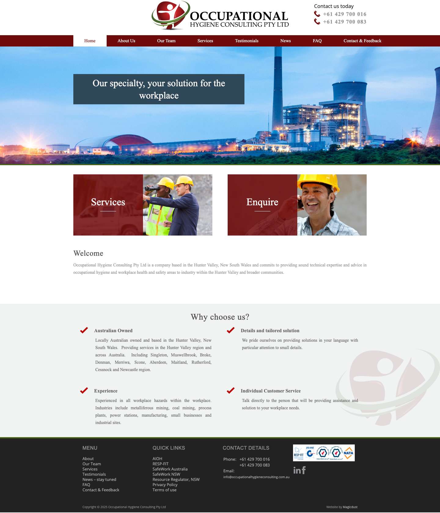 Welcome - Occupational Hygiene Consulting Pty Ltd - Full Screenshot