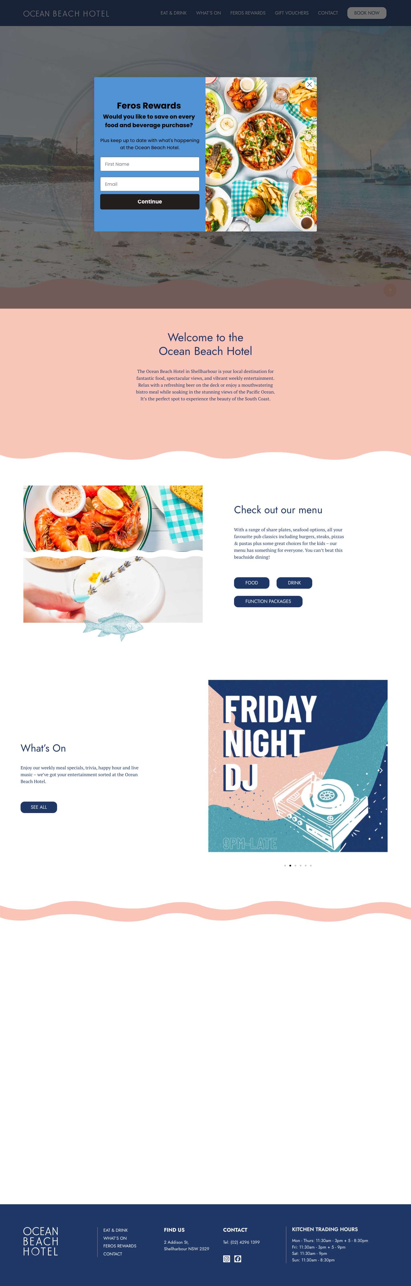 Ocean Beach Hotel, Shellharbour NSW - Full Screenshot