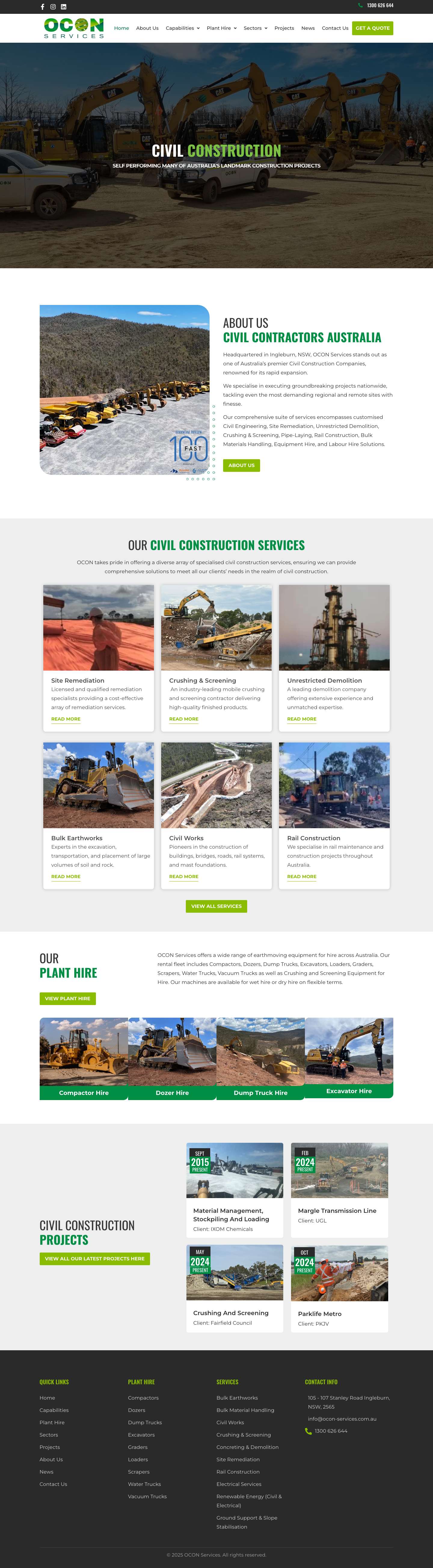 Home - OCON Services | Civil Contractors Sydney - Full Screenshot