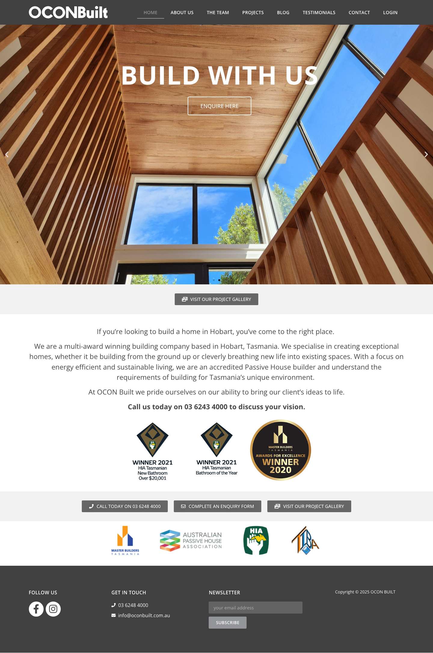 OCON Built - New homes. Extensions. Renovations and Passive homes. Custom building in Hobart. Architectural, sustainable and contemporary homes in Hobart Hobart Builder Architectural, sustainable and contemporary homes in Hobart Passive buider Architectural, sustainable and contemporary homes in Hobart Tasmanian Builder - Full Screenshot