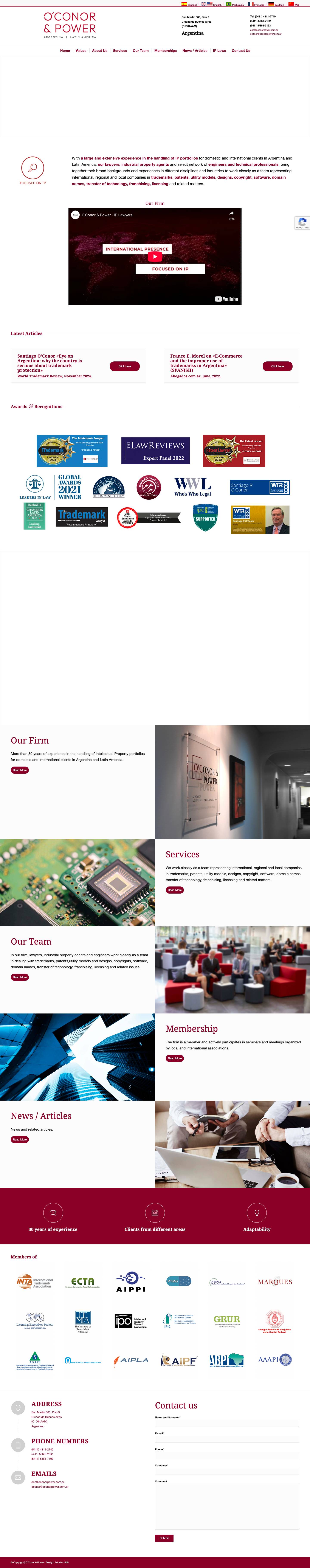 IP Law - O'Conor & Power - Industrial Property Lawyers - Full Screenshot