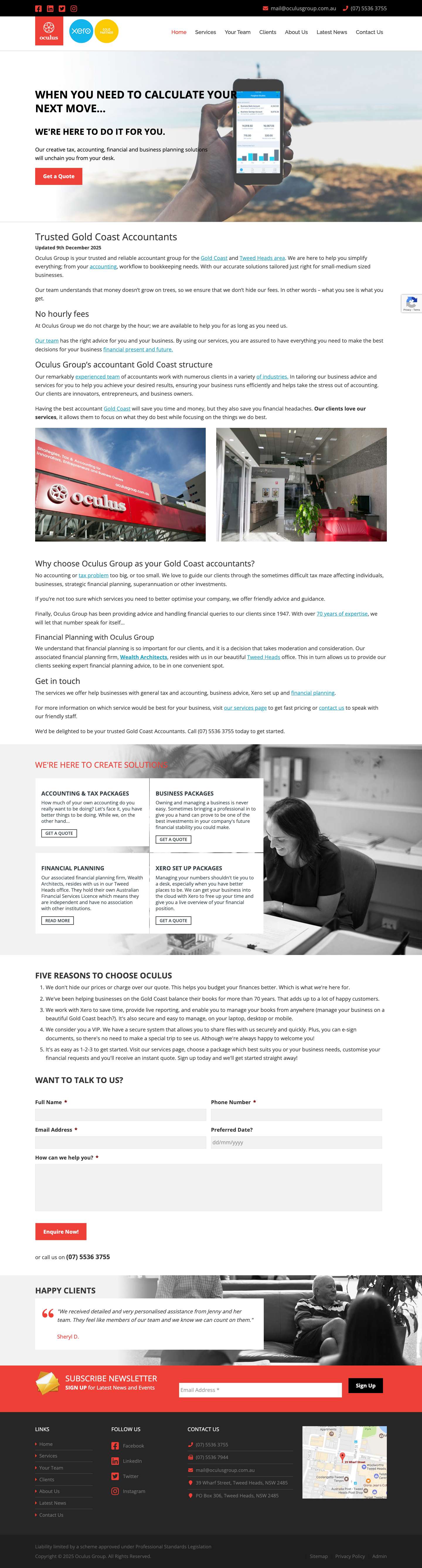 Gold Coast Accountants trusted since 1947 - Oculus Group - Full Screenshot