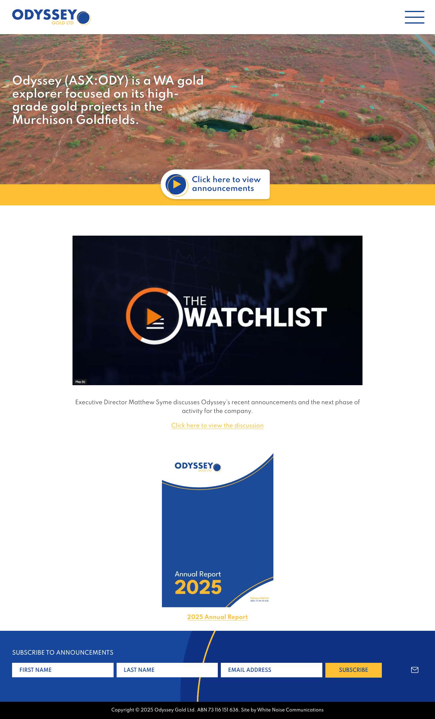 Odyssey Gold Ltd • ASX : ODY - Full Screenshot