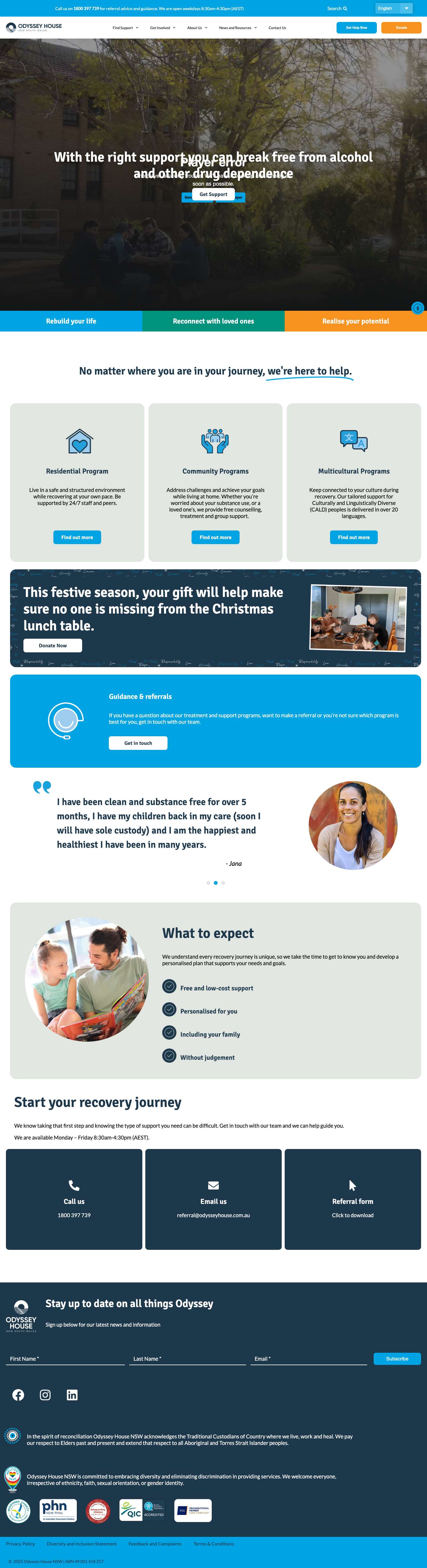 Odyssey House NSW - Alcohol & other drug rehab services in Sydney and NSW - Full Screenshot