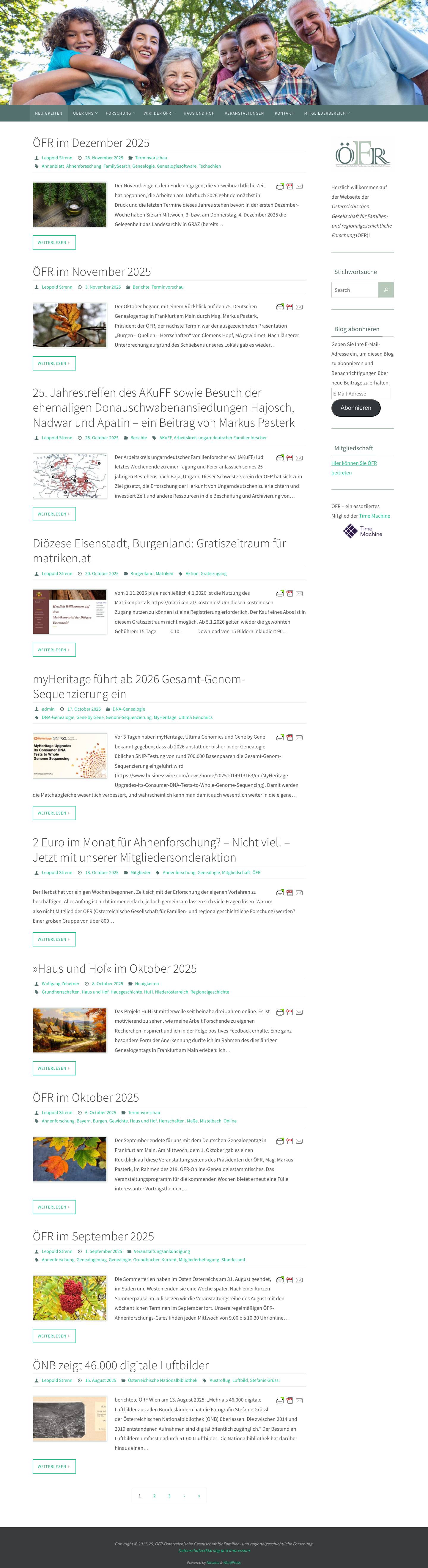 ÖFR-Österreichische Gesellschaft für Familien- und regionalgeschichtliche Forschung – Wir verbinden Generationen – Von der Familienforschung zur Regionalgeschichte - Full Screenshot