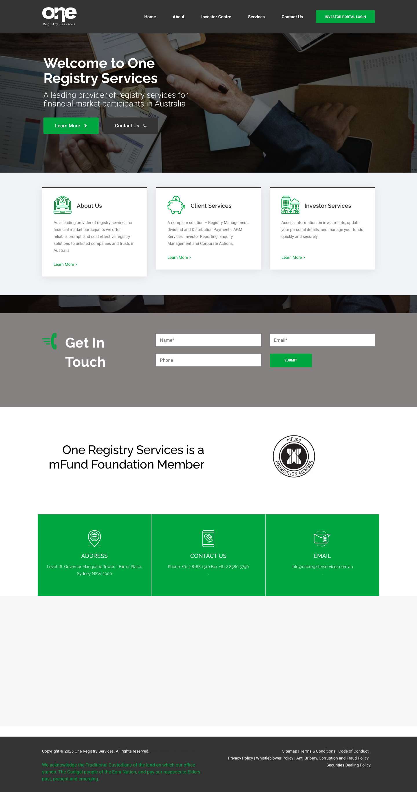 One Registry Services – Share Registry Services | Registry Management - Full Screenshot