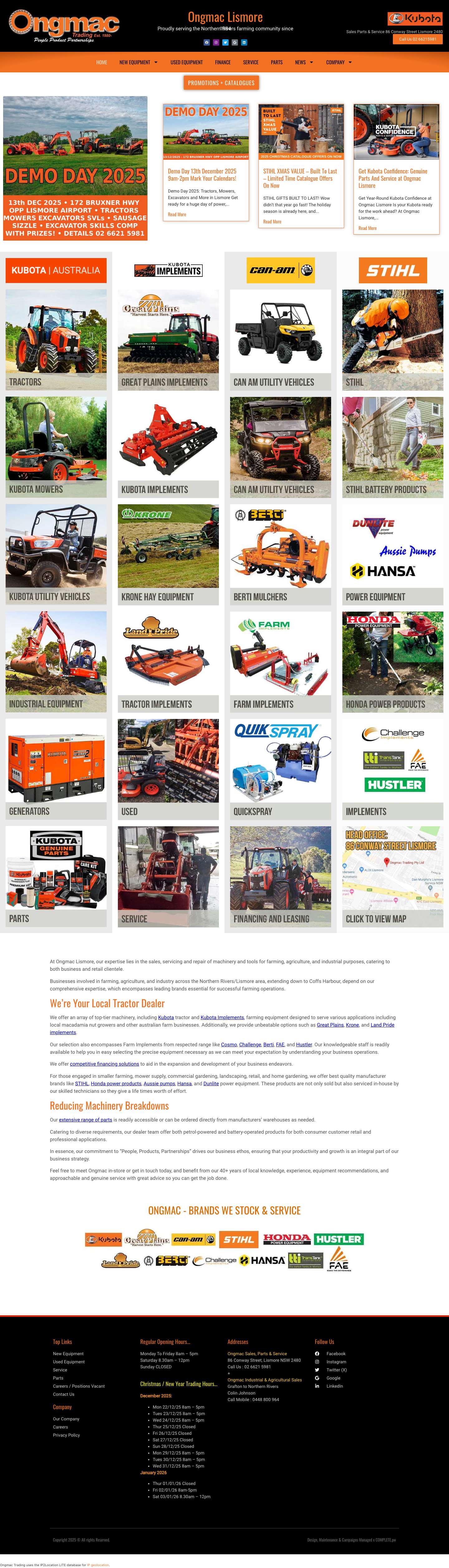Ongmac Lismore Farming Equipment Tractor Mower Machinery Dealer - Full Screenshot
