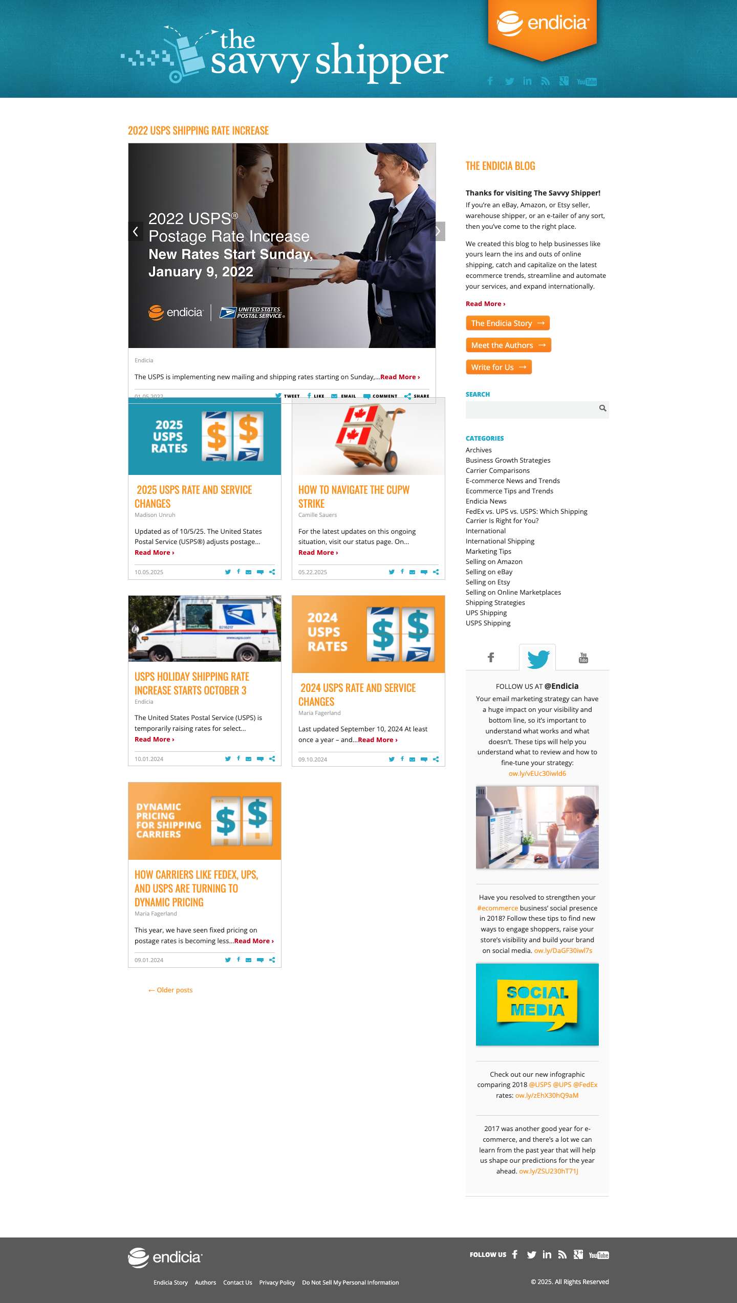 Online Shipping Blog | Endicia - Full Screenshot