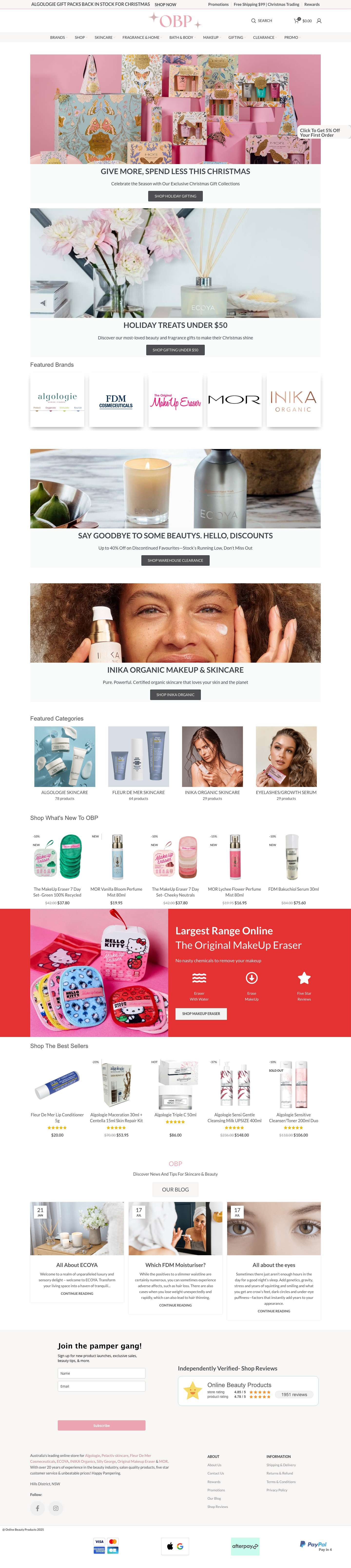 Buy Algologie & Fleur De Mer skincare | ECOYA | MOR | INIKA | Online Beauty Products - Full Screenshot
